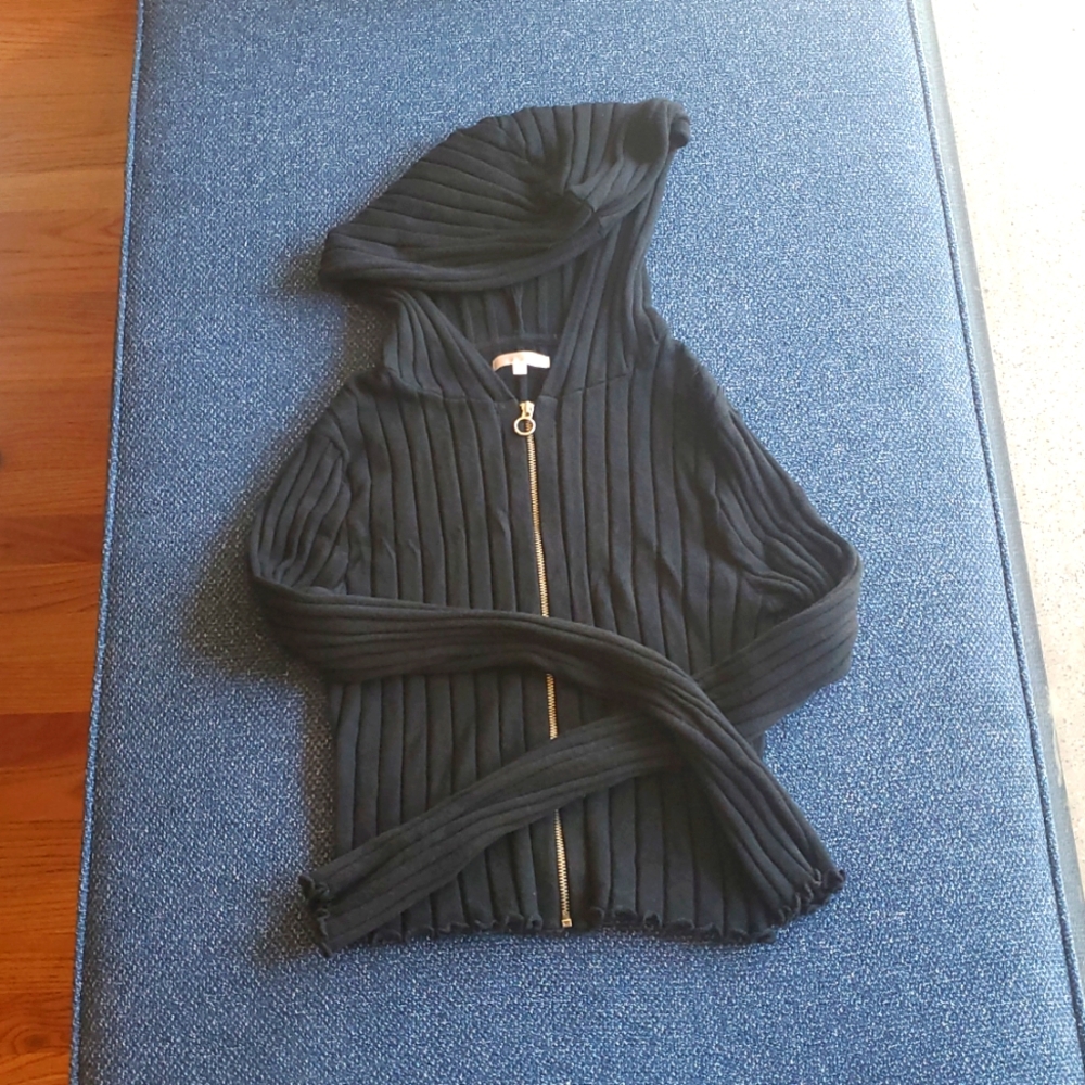 Lottie Moss:  Zippered, Cropped, Cardigan Hoodie, Size S, Black